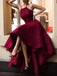 Halter Cute Dark Red High Low Lace Homecoming Dresses 2018, CM511