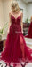 Sexy Red Tulle Side Slit A-line Prom Dress with Lace Appliques , PDS0052