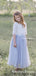 Cute Two Piece Half-Sleeves Tulle Long Cheap A-line Flower Girl Dresses, FGS0002