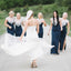 Mermaid Round Neck Lace Applique Cap Sleeves Dark Blue Bridesmaid Dresses Online, QB0038