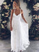 Sexy A-Line Straps Backless Court Train Lace Beach Long Wedding Dresses Online, QB0003