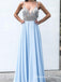 Gorgeous V Neck Spaghetti Strap Chiffon Light Blue Long Prom Dresses with Beaded, QB0605