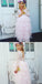 Cute Round Neck Backless Asymmetry Blush Pink Flower Girl Dresses with Lace, QB0088
