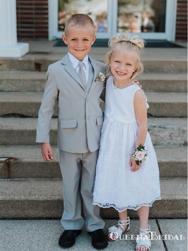 Charming Round Neckline Sleeveless White Lace A-line Long Cheap Flower Girl Dresses, FGS0003