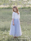 Cute Two Piece Half-Sleeves Tulle Long Cheap A-line Flower Girl Dresses, FGS0002