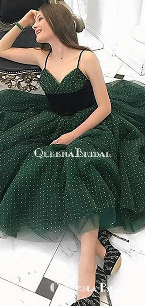 Popular Hot Selling V-neck Green Tulle A-line Short Cheap Party Homecoming Dresses, HDS0015