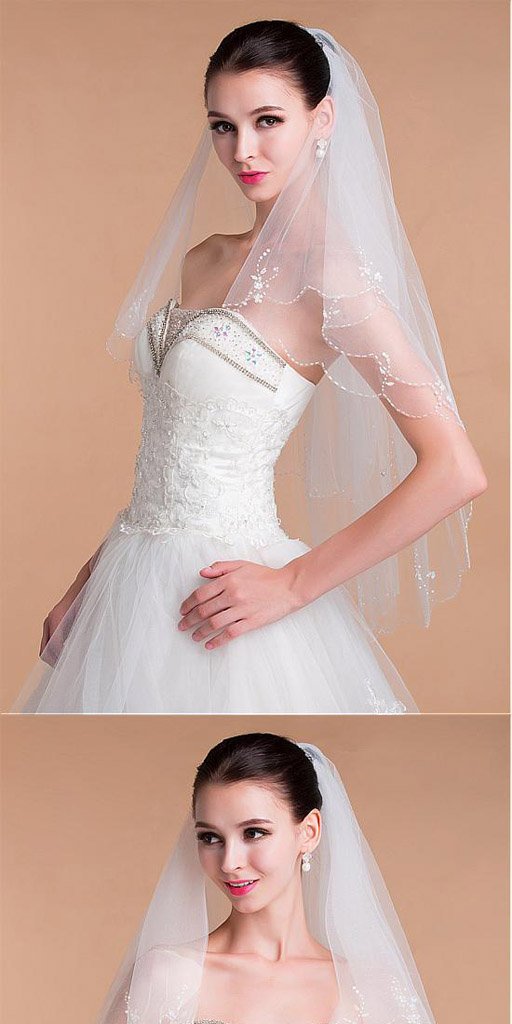 Graceful  Tulle Short Wedding Veil With Beadings & Sequins, WV0115