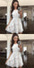 A-Line Round Neck Open Back White Lace Short Cheap Homecoming Dresses, QB0059
