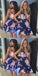 Sexy V-Neck Straps Short Cheap Floral Print Satin Homecoming Dresses, QB0192