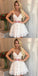 Sexy V-neck Spaghetti Straps Short White Lace Homecoming Dresses, QB0056