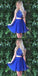 Two Piece Jewel Short Cheap Royal Blue Homecoming Dresses with Beading, QB0177