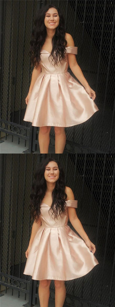 Cheap Simple Off Shoulder Cute Blush Pink Homecoming Dresses 2018, CM487