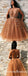 Chic V-Neck Sleeveless Brown Tulle Short Homecoming Dresses With Applique, QB0836