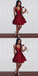 Simple Spaghetti Straps Short Dark Red Satin Homecoming Dresses with Pockets, QB0041