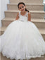A-Line Scoop Neck White Floor Length Flower Girl Dresses with Appliques, QB0827