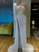 New Arrival Sparkly One Shoulder Long Sleeves High Slit Long Cheap Mermaid Sequin Prom Dresses, QB0930