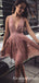 Sexy Charming Deep V-Neck A-Line Pink Lace Short Cheap Homecoming Dresses, QB0910