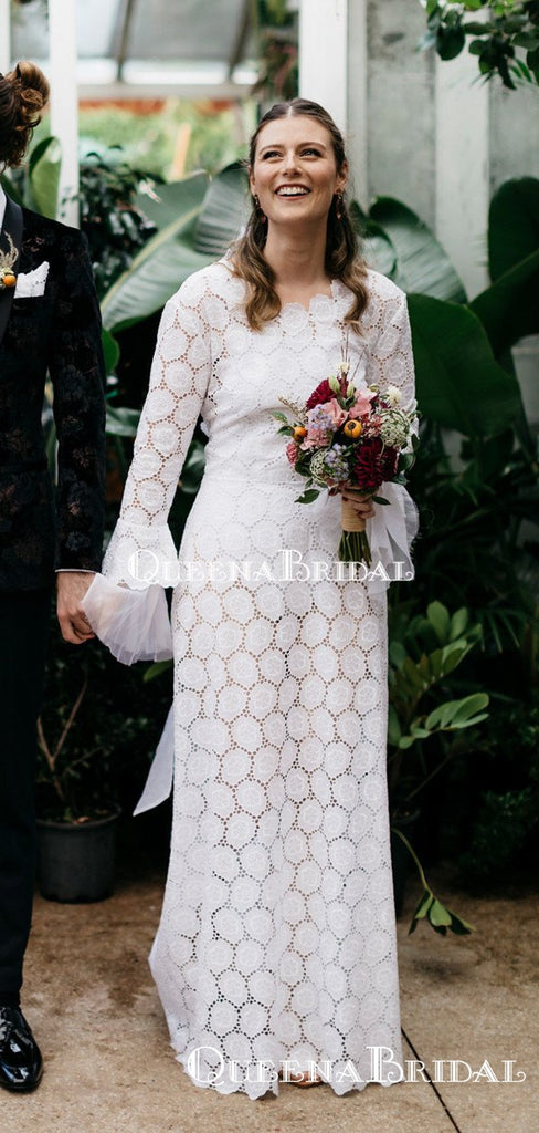 Popular Long Sleeve Backless Lace Mermaid Long Cheap Wedding Dresses, WDS0028