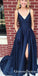 Simple V Neck Side Slit Cheap Long Evening Prom Dresses, QB0608