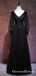 Elegant Black Tulle A-Line Prom Dress with Long Puff Sleeves-Gothic Lace Appliques Formal Dress, QB0754