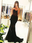 Black Tulle Sweetheart Mermaid Long with Appliques Lace Prom Dresses, QB0692