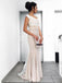 Dusty Champagne Mermaid Cap Sleeves Long Evening Prom Dresses, QB0427