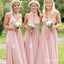 A-Line V-Neck Floor Length Pleated Pink Cheap Bridesmaid Dresses, QB0845