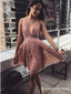 Sexy Charming Deep V-Neck A-Line Pink Lace Short Cheap Homecoming Dresses, QB0910