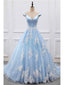 Princess Prom Dresses A-line V-neck Sky Blue Off the Shoulder Quinceanera Dresses, QB0299