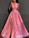 Gogerous V-neck Sleeveless A-line Sparkly Sequin Long Cheap Formal Evening Prom Dresses, QB0970