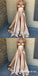 A-Line Spaghetti Straps Long Champagne Prom Dresses with Pockets, QB0524