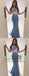 Sexy Off Shoulder Two Pieces Blue Long Cheap Evening Prom Dresses, QB0416