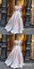A-Line Off-the-Shoulder Long Blush Pink Satin Prom Dresses with Feather, QB0530