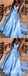 A-Line Sky Blue Satin Spaghetti Straps Prom Dresses With Pocket, QB0714
