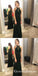 Mermaid Halter Long Dark Green Prom Dresses with Lace Keyhole, QB0515