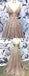 Champagne Long V Neck Appliques Prom Dresses With Beading, QB0612