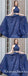 Two Piece Halter Neck Sleeveless Blue Long Prom Dresses with Lace, QB0732