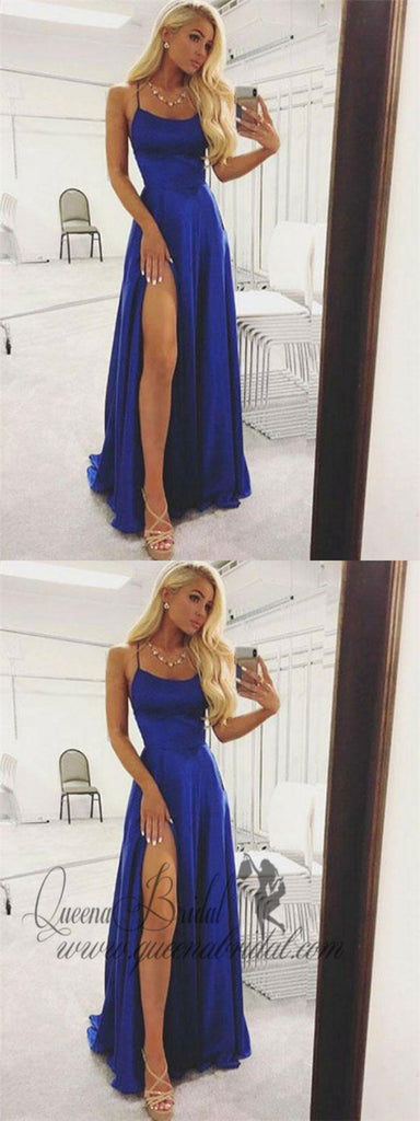 Charming Simple Halter Blue Long Cheap Evening Prom Dresses, QB0404