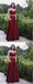 Two Pieces Burgundy Spaghetti Strap Long Cheap Prom Dresses, QB0462