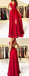 Sexy Bright Red Halter Side Slit Long Evening Prom Dresses, QB0424