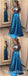 A-Line Scoop Neck Sleeveless Blue Floor Length Prom Dresses with Lace, QB0734