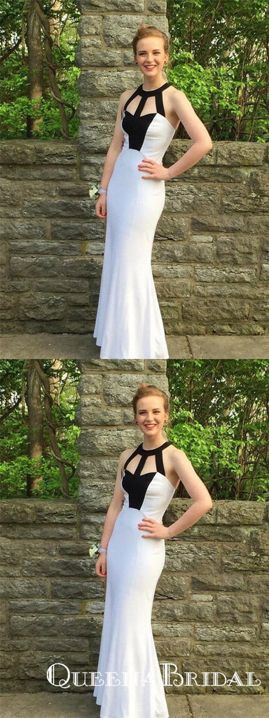 Charming White Halter Long Sheath Cheap Prom Dresses, QB0784
