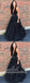 V Neck A line Black Rhinestone Tulle Cheap Evening Prom Dresses, QB0447
