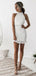 Sheath High-Neck Sleeveless Short White Lace Homecoming Dresses, QB0864