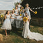 A-Line Bateau Cap Sleeves Light Blue Short Cheap Bridesmaid Dresses with Lace, QB0006