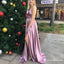 Simple Pink Spaghetti Strap Long Cheap Prom Dresses with Cross Back, QB0664
