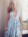 Sky Blue Floral Prom Dresses See Through Embroidery Formal Dress Evening Gowns, QB0284
