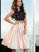 Sexy Open Back Two Piece Lace Black Homecoming Dresses 2018, CM493