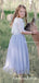 Cute Two Piece Half-Sleeves Tulle Long Cheap A-line Flower Girl Dresses, FGS0002