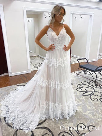 New Arrival Spaghetti Straps Long Cheap Beach Wedding Dresses, WDS0037